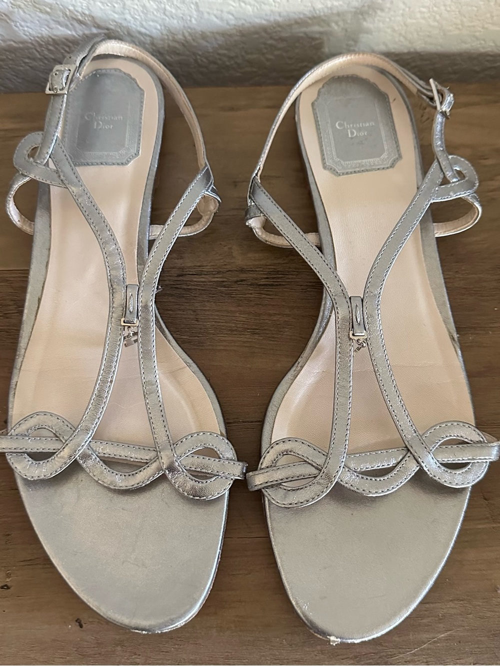 Dior Metallic Silver Loop-Strap Sandals